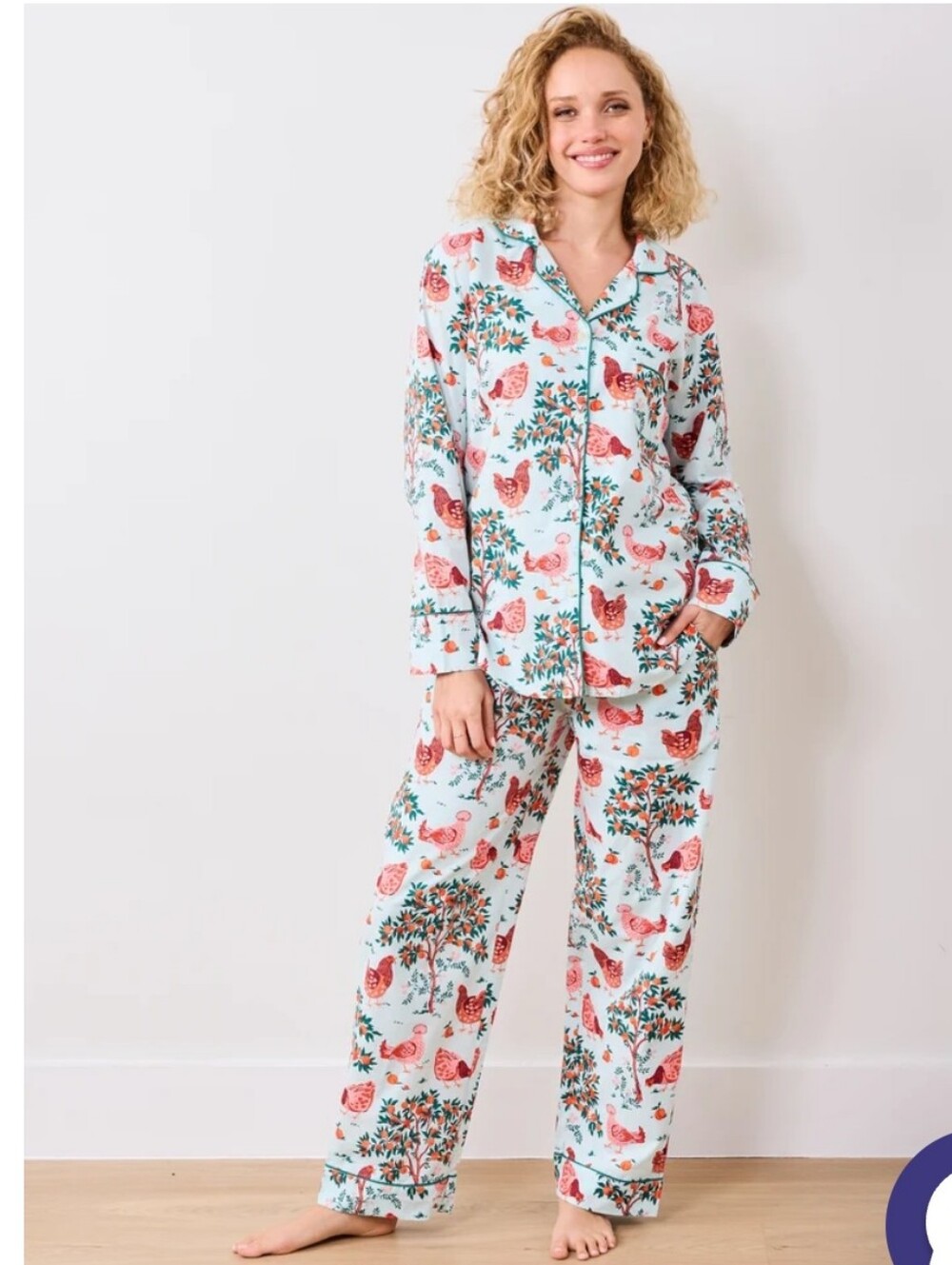 PrintFresh Long PJ Set in Hen House Chickens Peach Trees Farm Country Large